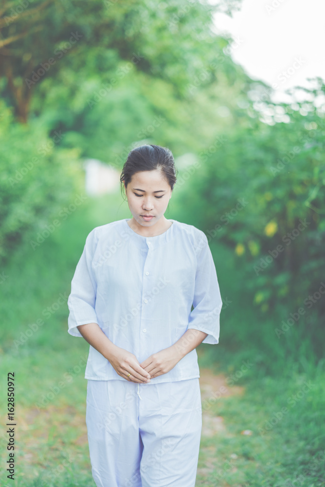 Buddhist Nuns meditation in thailand. Concept: Lent Buddhist Nuns meditation in thailand. Concept: Lent