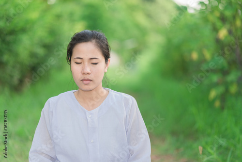 Buddhist Nuns meditation in thailand