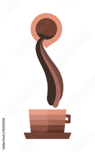 A coffee pot pouring coffee into a cup, flat vector illustration isolated on white background