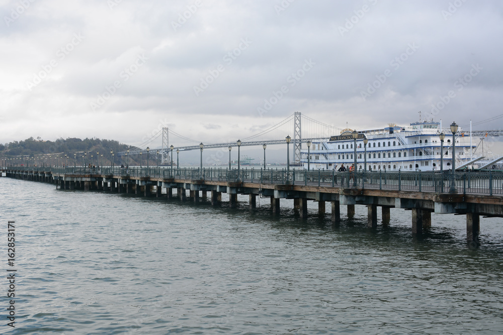 View of San Francisco Bay and pier near Ferry building, California