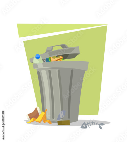 Garbage trash bin isolated icon. Vector flat cartoon illustration