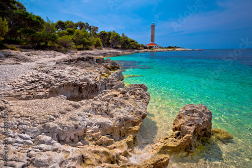 Veli Rat lighthouse and turquoise beach view