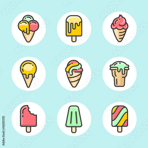 Ice cream color icon set