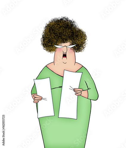 Funny Lady Holding Bills to Pay or Long To-Do Lists