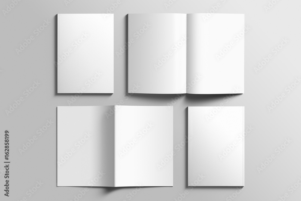 Blank A4 photorealistic brochure mockup on light grey background. Blank A4 photorealistic brochure mockup on light grey background.