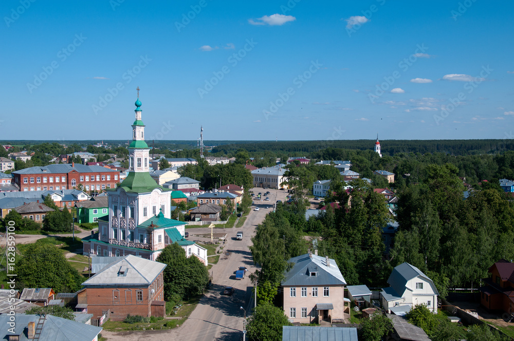 View of Totma town from belfry. Vologda region, Russia