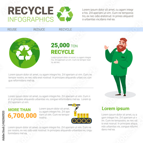 Recycle Infographic Banner Waste Gathering Sorting Garbage Concept Vector Illustration