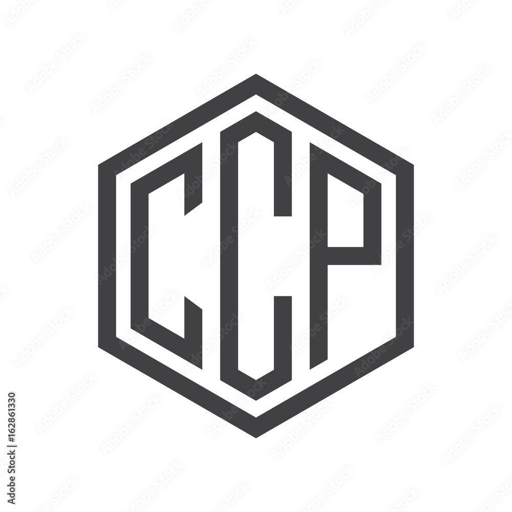 three-letter initials hexagon logo black