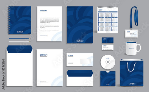 Corporate identity design template with blue circles background