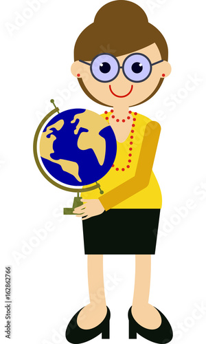 School teacher with globe. Vector clip art.