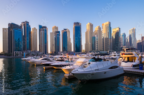 Dubai Marina Skyline with Boats