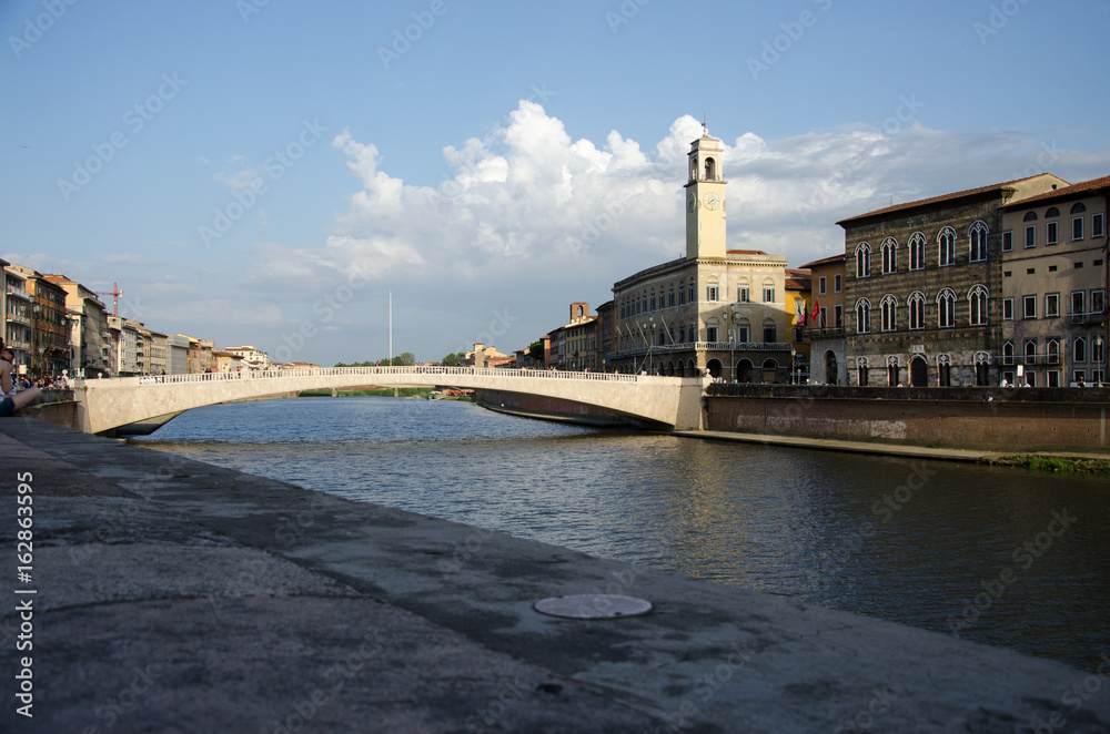 Pisa, Arno river, Ponte di Mezzo bridge.