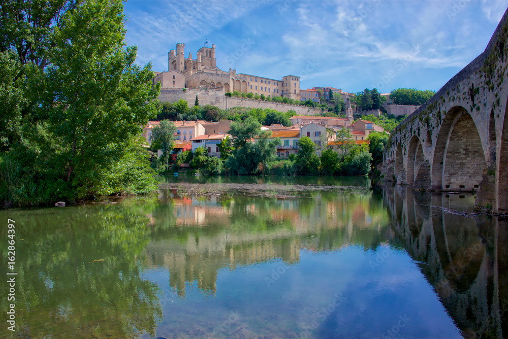 The Old Bridge at Beziers and the Saint Nazaire Cathedral
