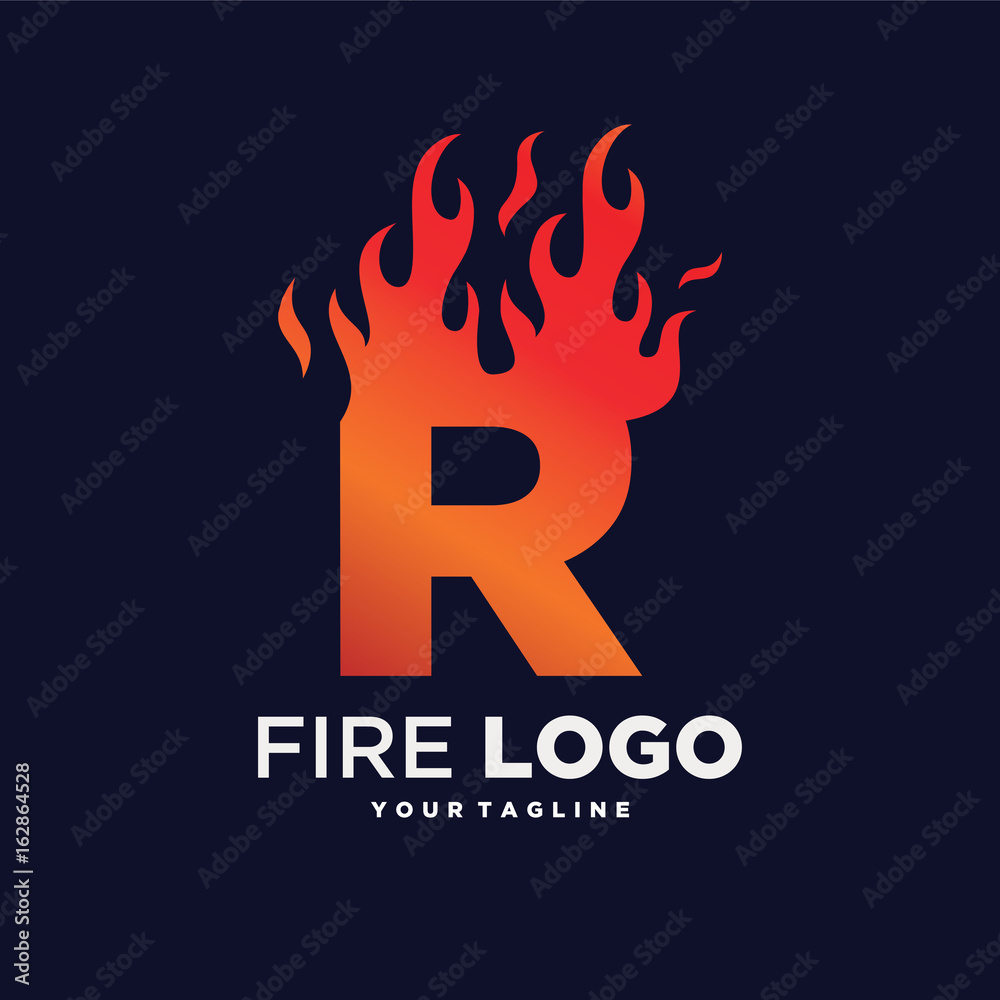 Fire letter r isolated on black background. | CanStock