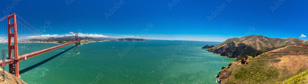 Panoramic large resolution shot of Golden Gate Bridge in San Francisco, California Panoramic large resolution shot of Golden Gate Bridge in San Francisco, California