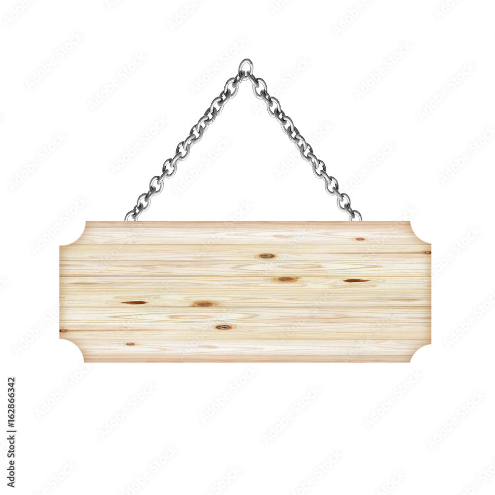 Wooden sign hanging on a chain isolated on white Wooden sign hanging on a chain isolated on white