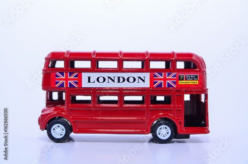 UK - red London symbols/ landmarks: double decker sightseeing bus isolated with white background