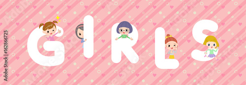 girls character illustration font title Design