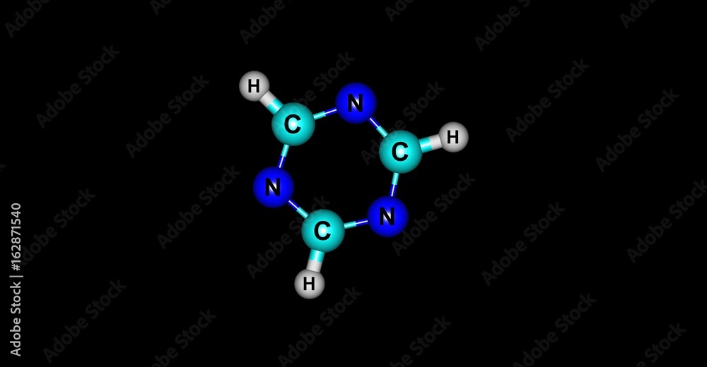 Triazine molecular structure isolated on black