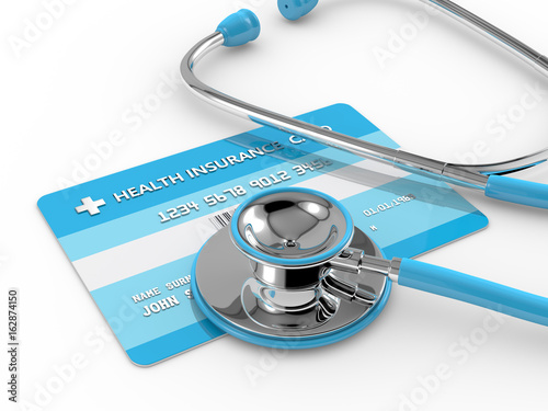 Obraz na plátně 3d render of health insurance card with stethoscope