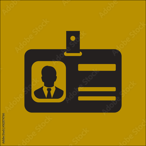 Identification card icon. Conference participant badge. Flat design style. 