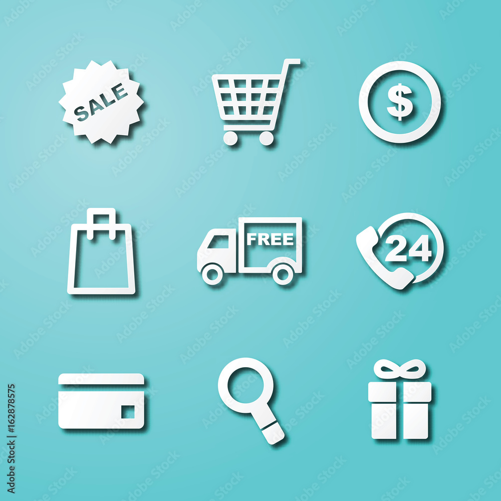 shopping paper art icons shopping paper art icons