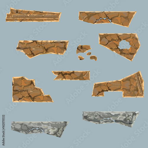 painted set of various dilapidated stone parts