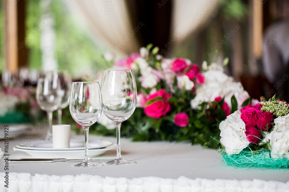 serving on the table, glasses serving on the table, glasses