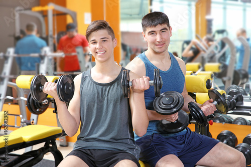 Dad and son training with d...