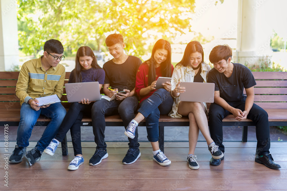 Obraz premium Back to school education knowledge college university concept, Students Education Social Media Laptop Tablet