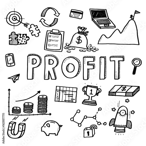 Hand draw business doodles profit on white background.Concept for business idea,startup and financial. Doodle art collection.