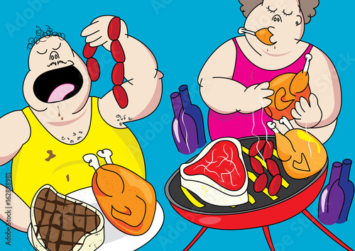 funny barbecue party pig out cartoon