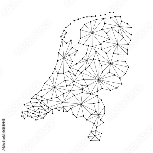Obraz na płótnie Netherlands map of polygonal mosaic lines network, rays and dots of vector illustration