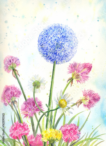 Bouquet of wildflowers with watercolor