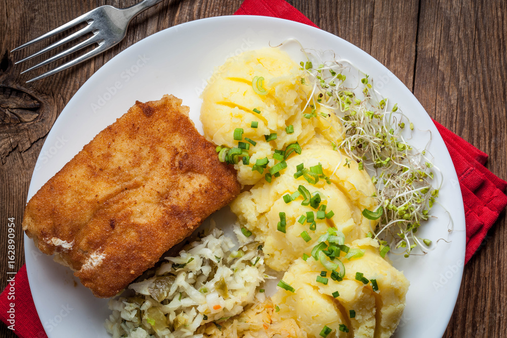Fried fish fillet of cod.