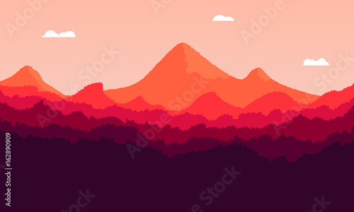 Landscape of mountains at sunset