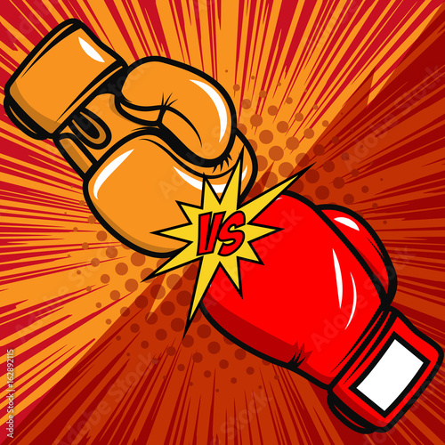 Versus boxing gloves on pop art style background. Vector design element