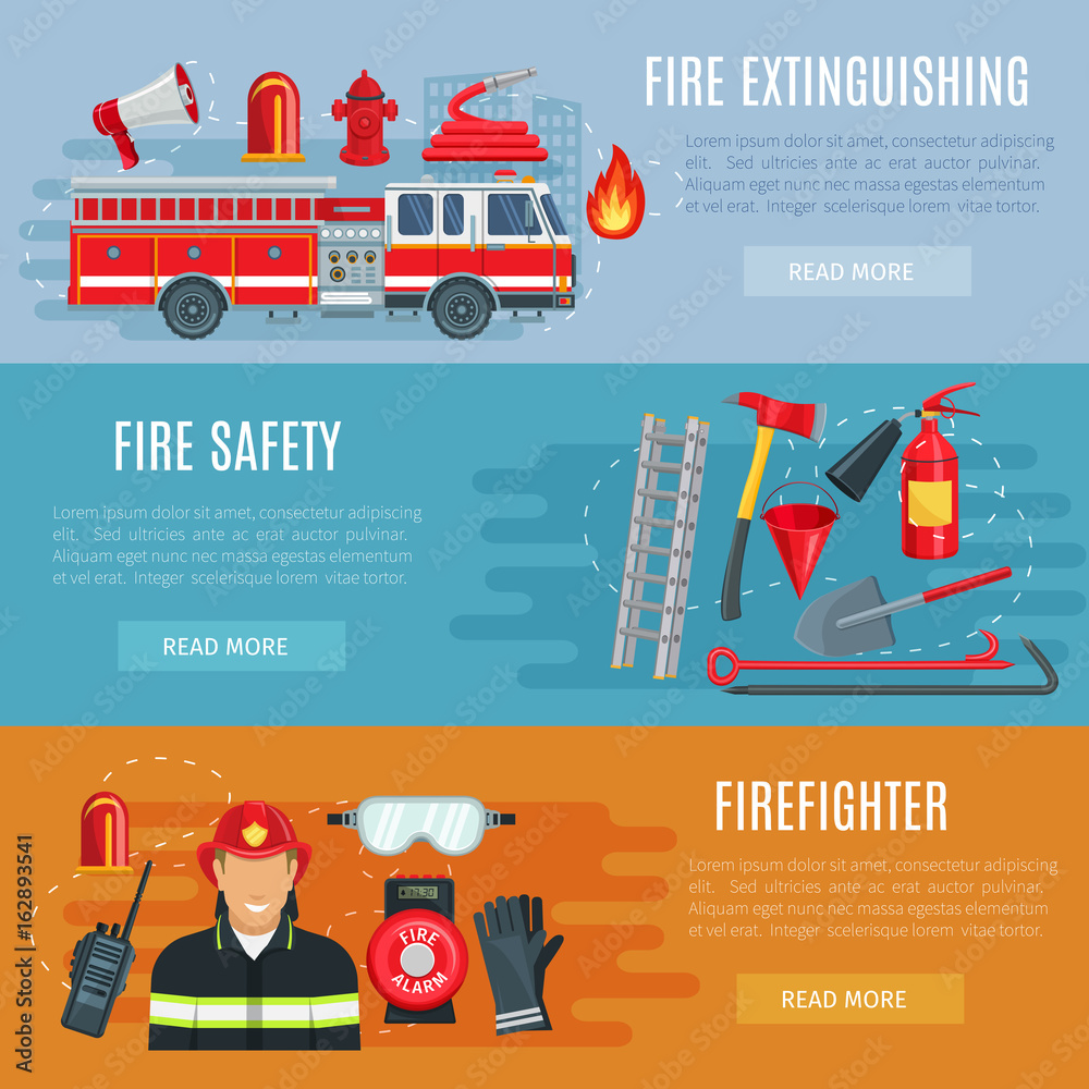 Obraz premium Firefighting or fire safety vector banners