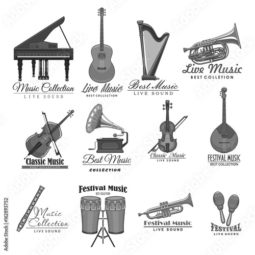 Vector musical instruments icons of music festival