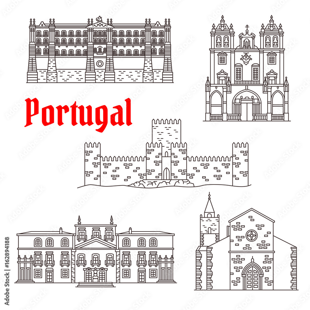 Portugal architecture landmarks vector buildings