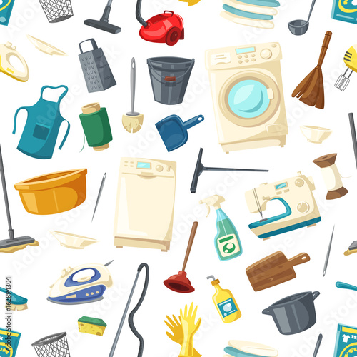 Vector seamless pattern of home cleaning items