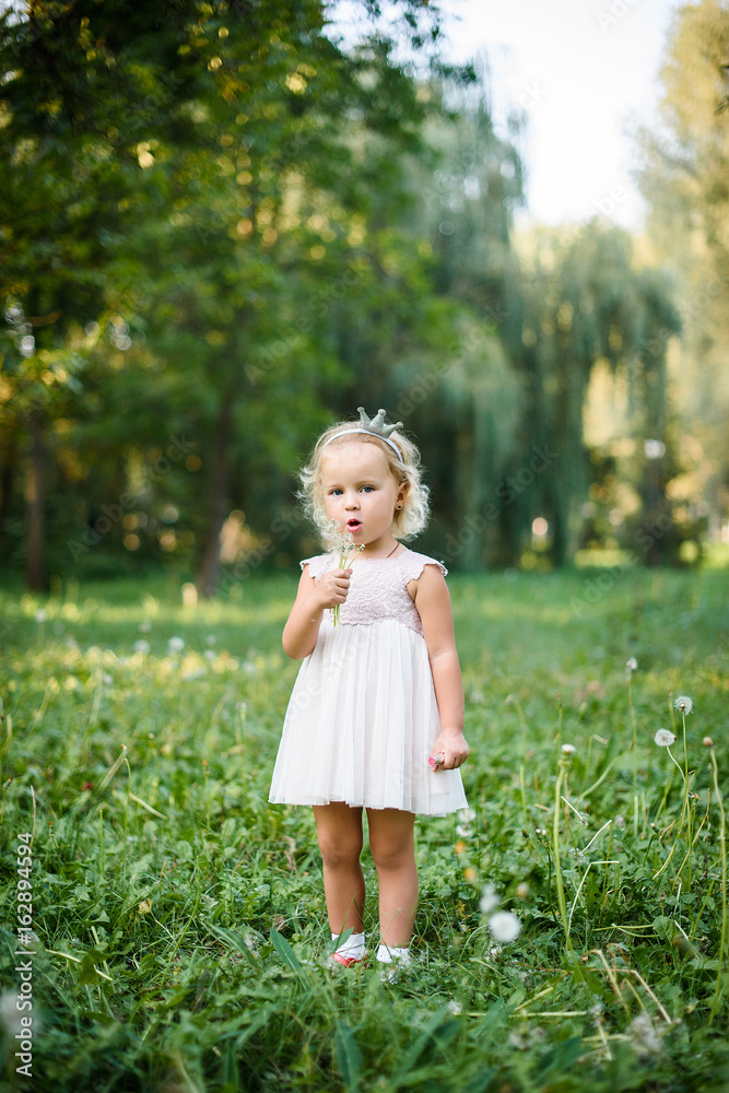 Lovely little girl blowing on a dandelion Lovely little girl blowing on a dandelion