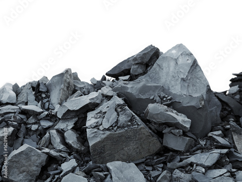 Black ore, stones, isolated on white background