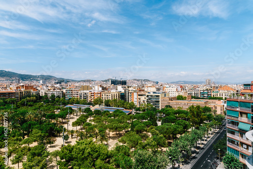 Aerial Panoramic View Of Downtown Barcelona City In Spain