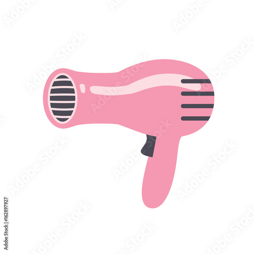 Pink hair dryer flat icon isolated.