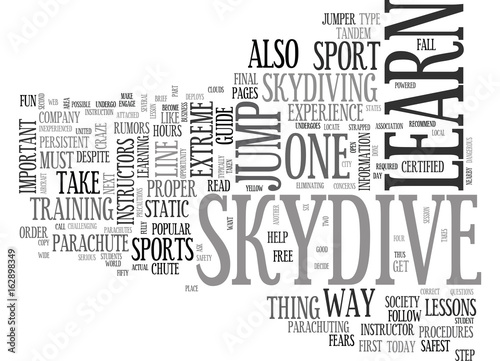 BECOME PART OF THE CLOUDS WHEN YOU LEARN TO SKYDIVE TEXT WORD CLOUD CONCEPT