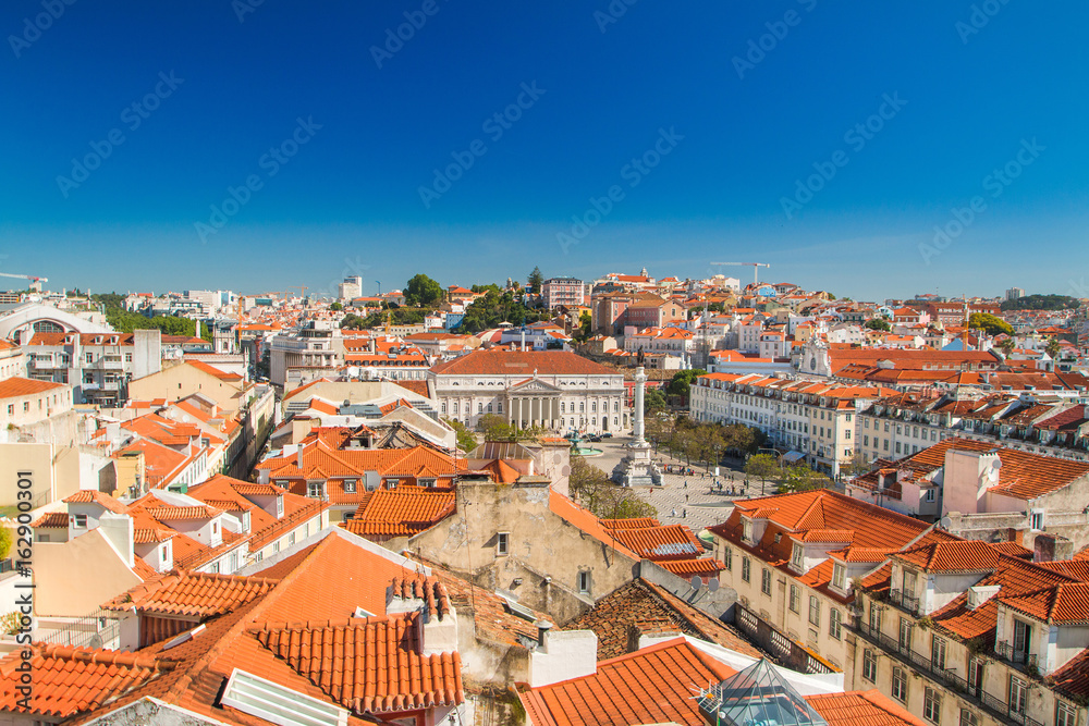     Lisbon skyline from Santa Justa Lift. Building in the centre is National Theatre D. Maria II on Rossio Square (Pedro IV Square) in Lisbon Portugal 