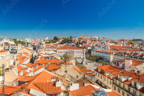     Lisbon skyline from Santa Justa Lift. Building in the centre is National Theatre D. Maria II on Rossio Square (Pedro IV Square) in Lisbon Portugal 