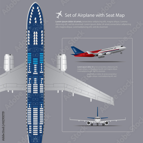 Set of Airplane with Seat Map Isolated Vector Illustration