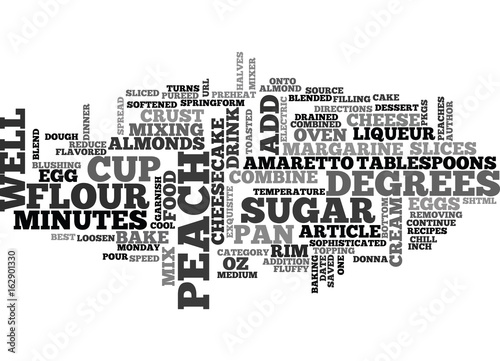 BEST RECIPES AMARETTO PEACH CHEESECAKE TEXT WORD CLOUD CONCEPT